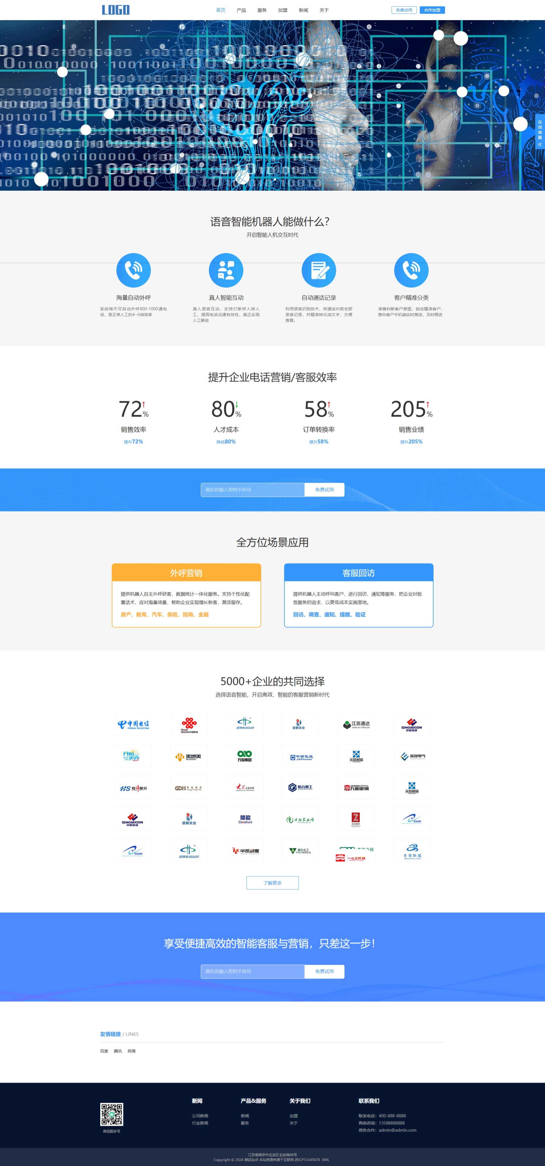 电话营销 智能电话AI机器人语音软件网站模板